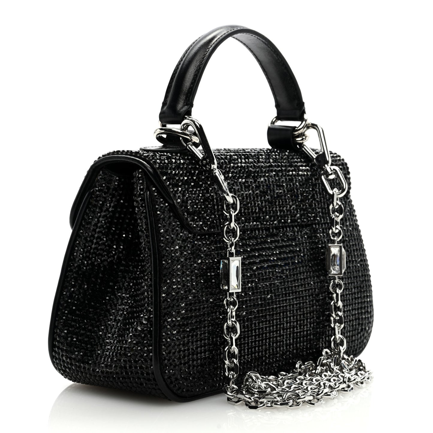 Crystal Bow Top Handle Black Silver
