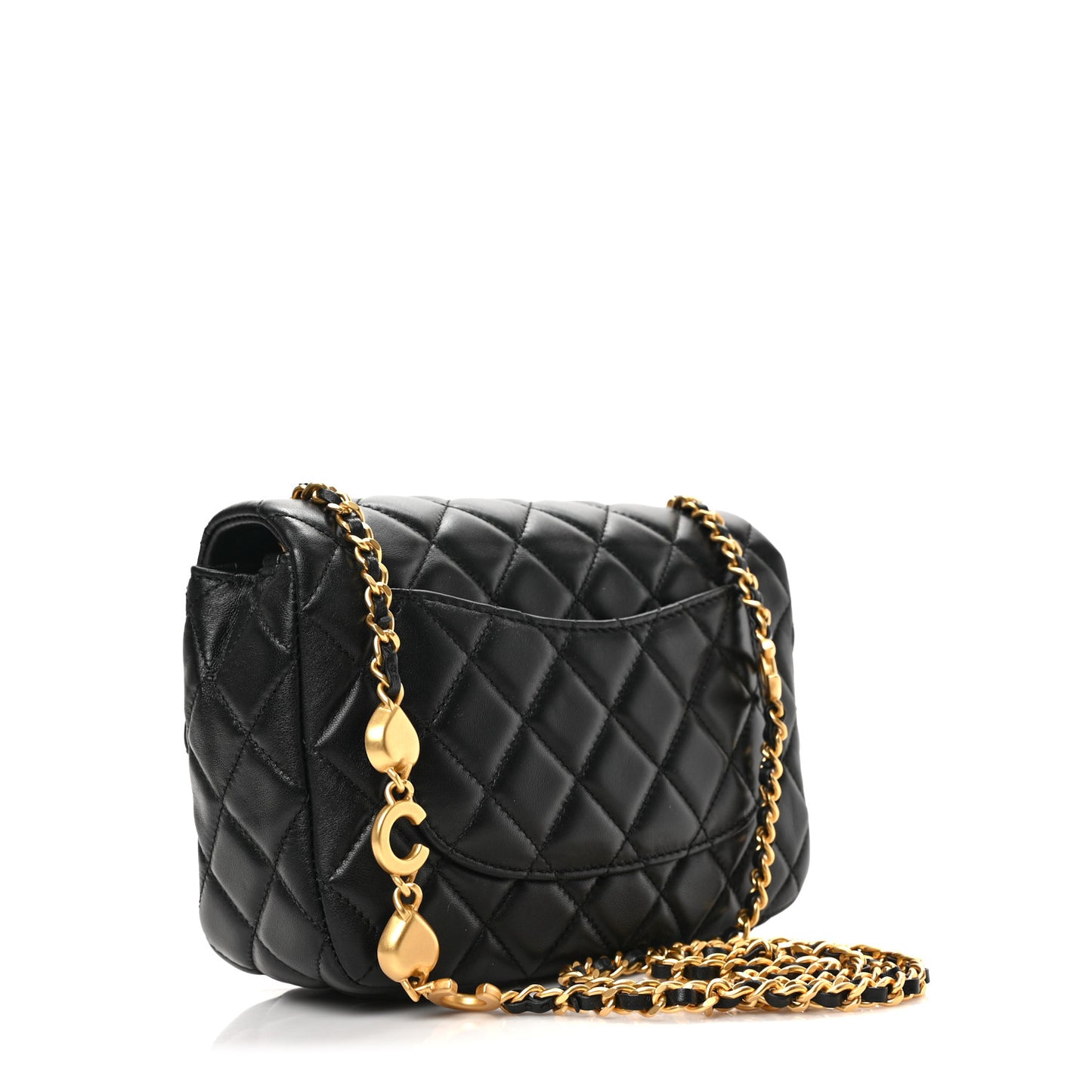 Lambskin Enamel Quilted Small Coco Hearts Flap Black