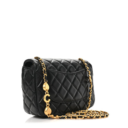 Chanel Lambskin Enamel Quilted Small Coco Hearts Flap Black 2 of 9