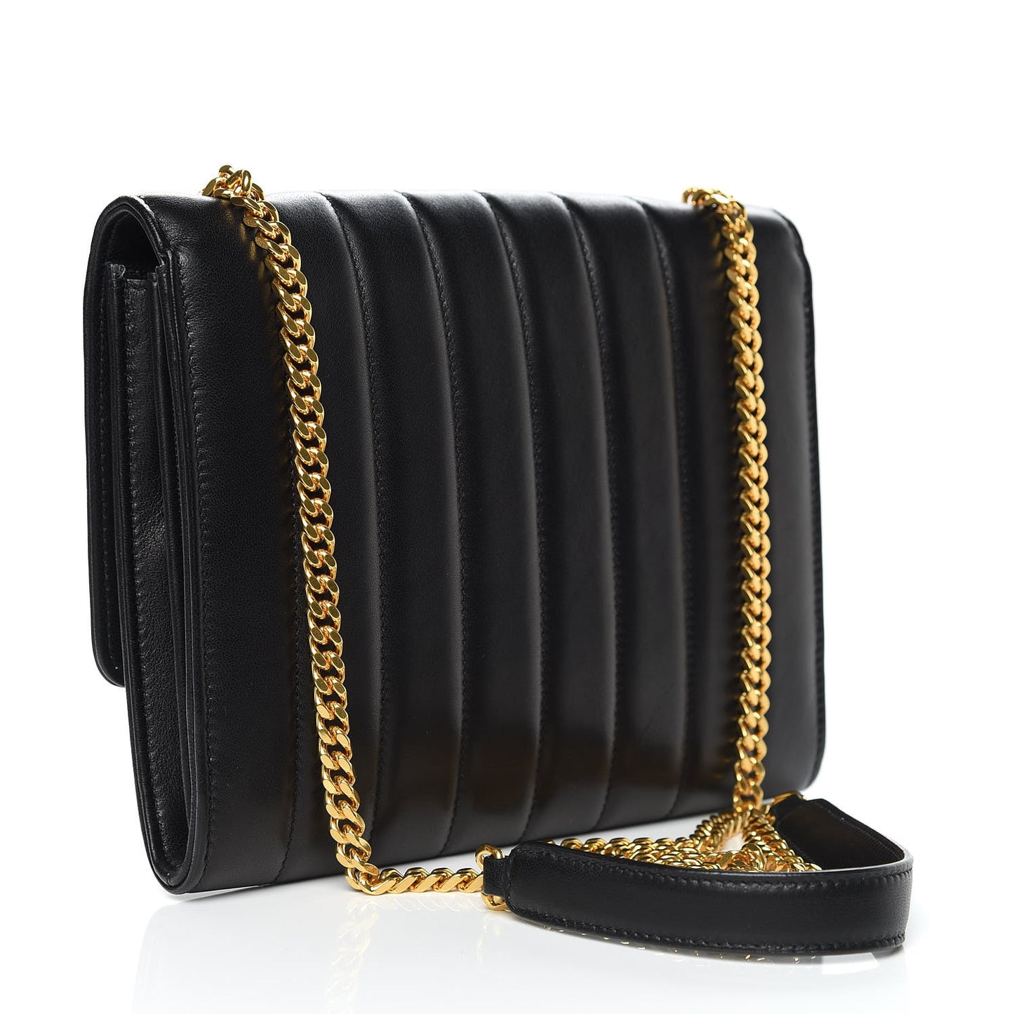 Lambskin Matelasse Monogram Vicky Chain Wallet Black