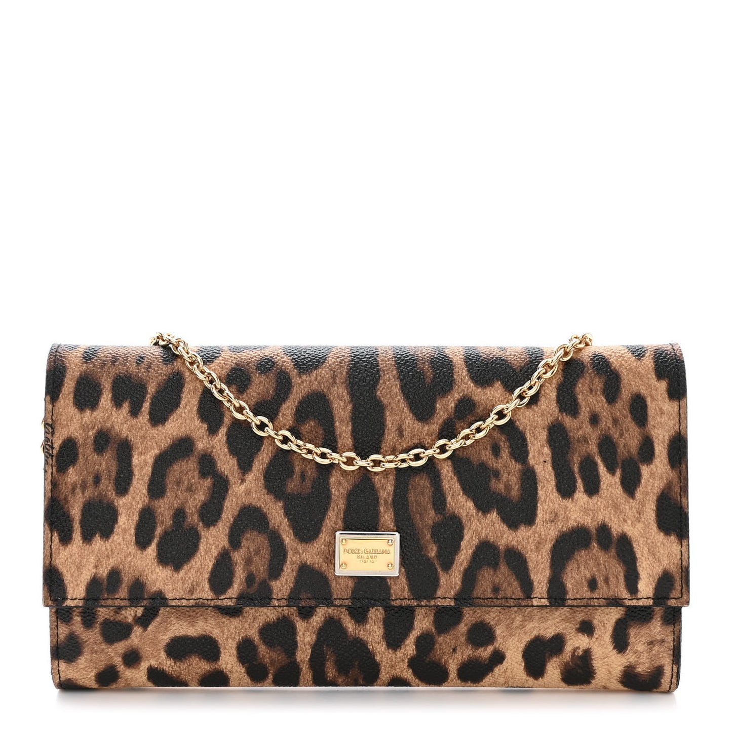 DOLCE &amp; GABBANA Dauphine Leopard Print Wallet On Chain Brown Black