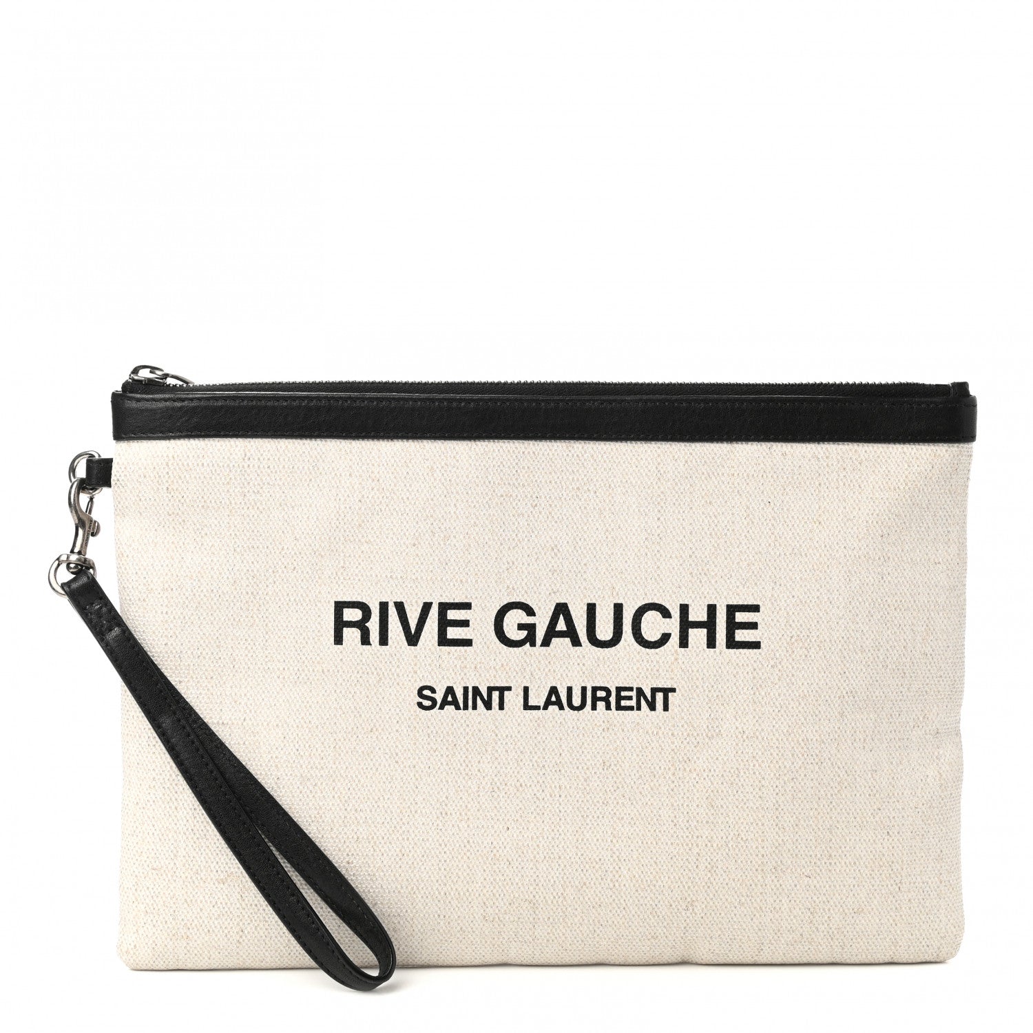 Saint Laurent Linen Canvas Rive Gauche Zipped Pouch Optic White 1 of 8