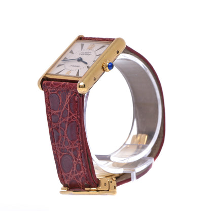 Cartier Sterling Silver Vermeil Alligator 20mm Must de Cartier Tank Quartz Watch Red 4 of 9