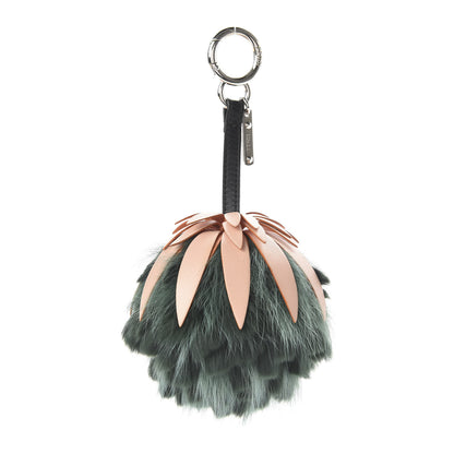 Fendi Fox Rabbit Fur Nappa Pineapple Bag Charm Verde Scuro Baby Pink Multicolor 1 of 4