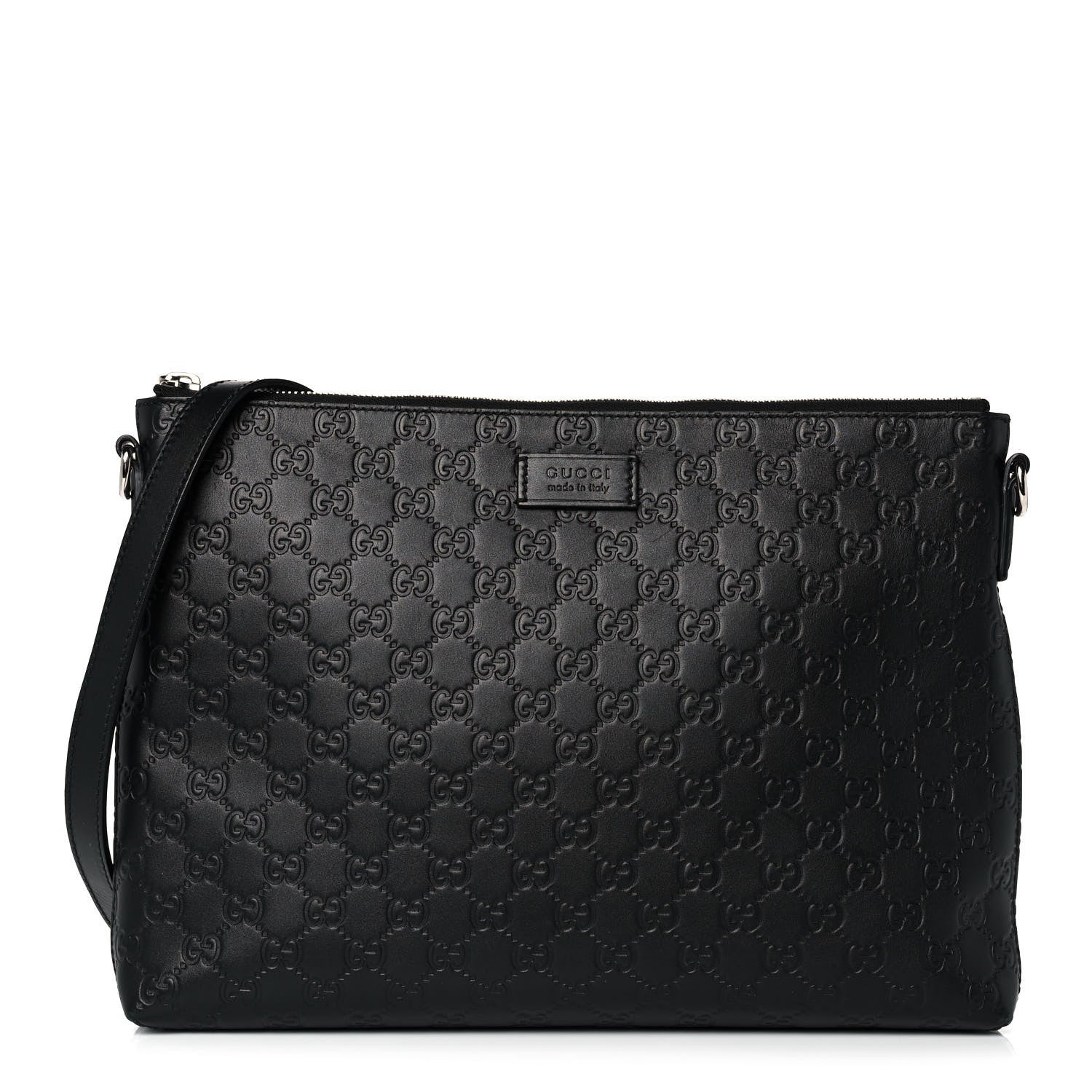 Gucci Guccissima Medium Flat Messenger Bag Black 1 of 15