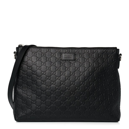 Gucci Guccissima Medium Flat Messenger Bag Black 1 of 15