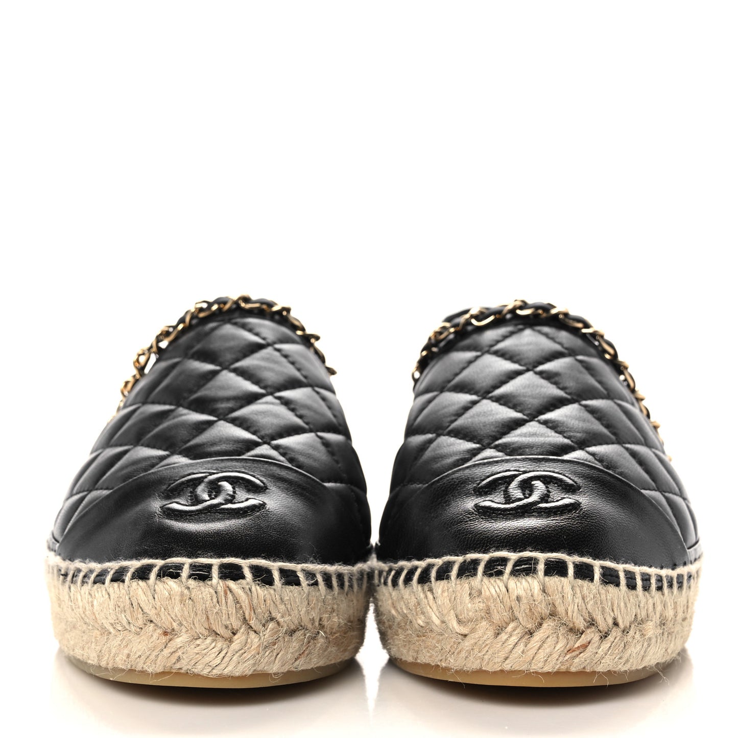 Lambskin Quilted CC Chain Espadrilles 39 Black