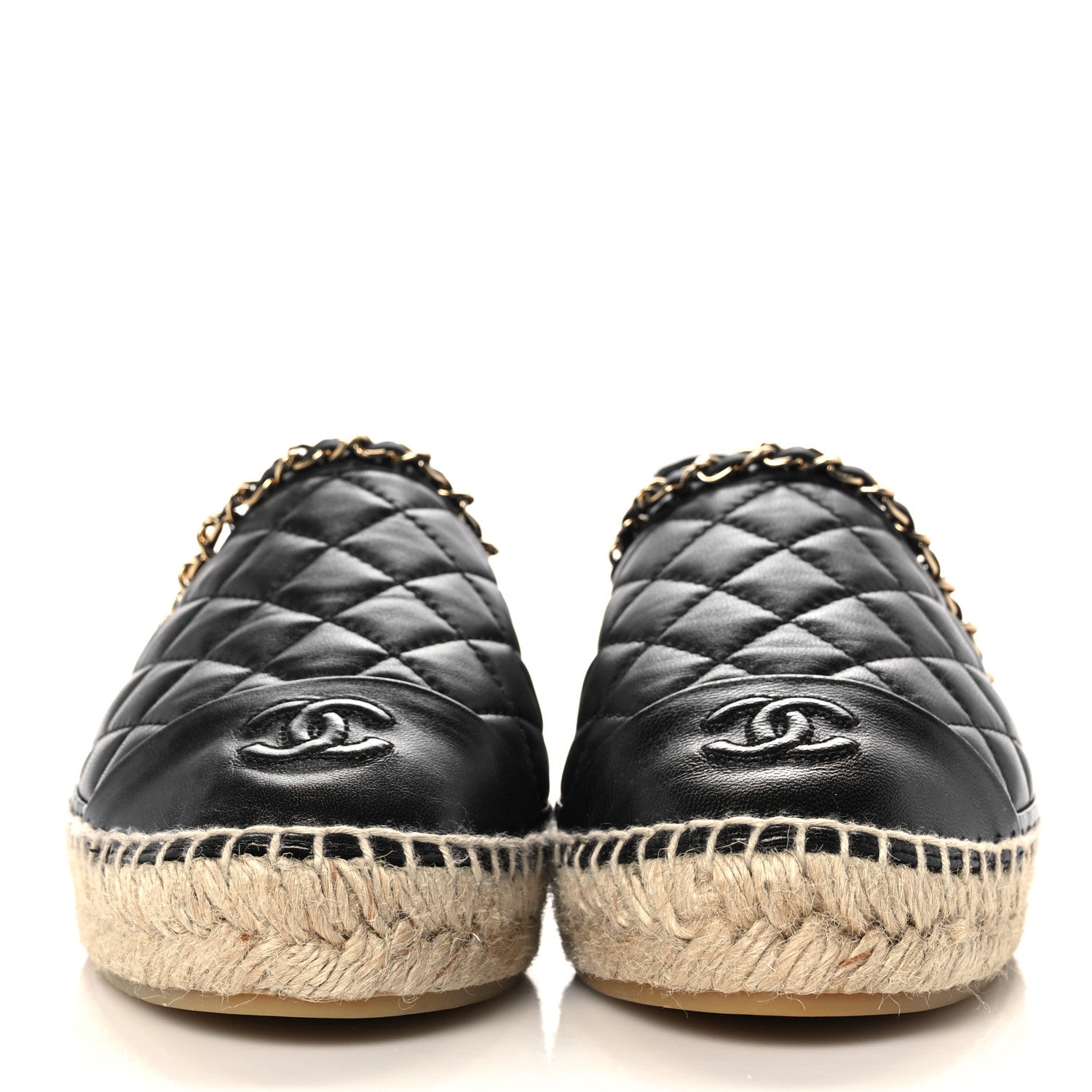 Chanel Lambskin Quilted CC Chain Espadrilles 39 Black 2 of 7