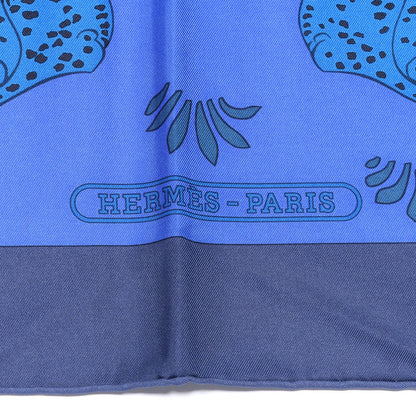 Hermes Silk Les Leopards Scarf 90 Marine Bleu Roy Turquoise 2 of 4
