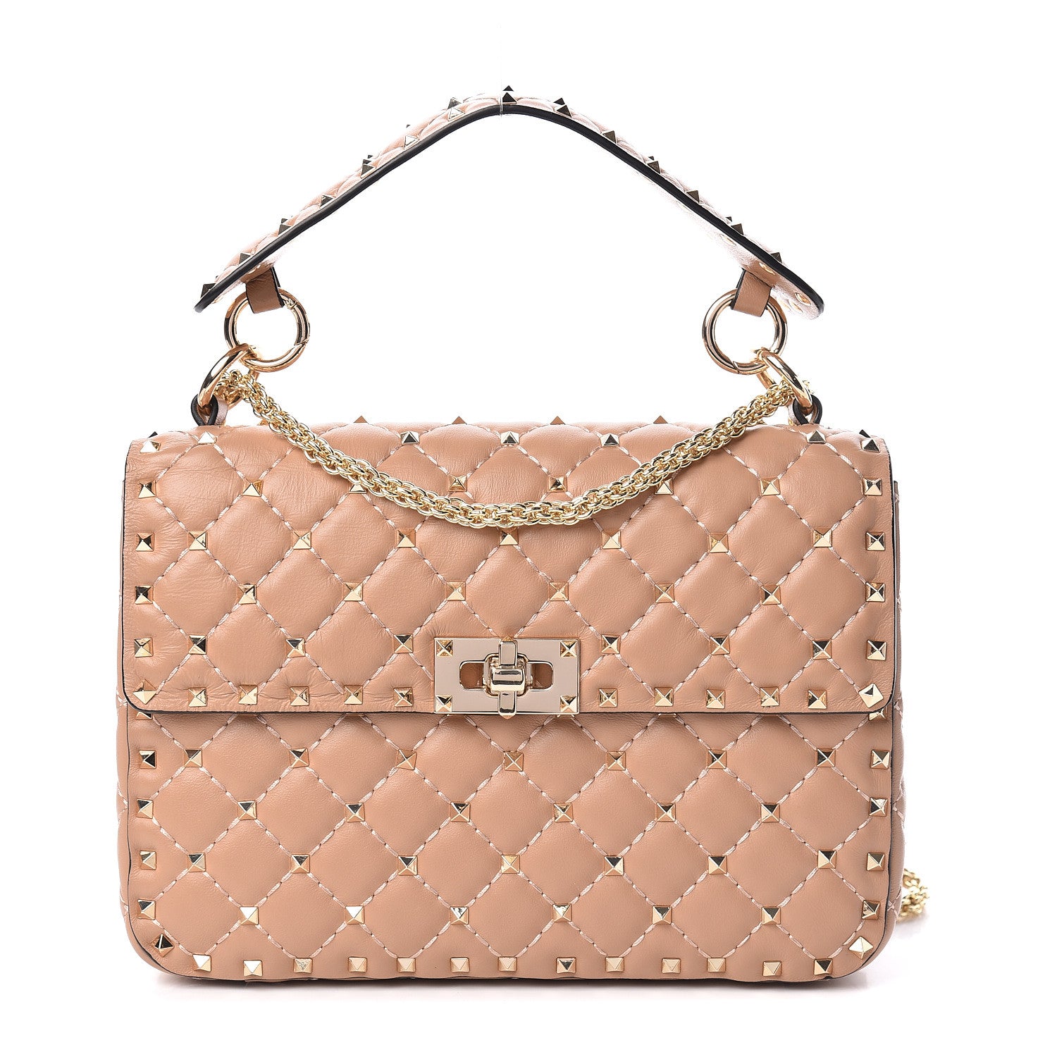 Valentino Garavani Nappa Large Rockstud Spike Shoulder Bag Camel Rose 1 of 9
