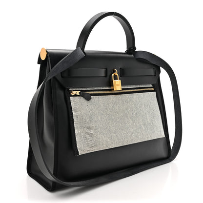 Hermes Toile H Berline Vache Hunter Herbag Zip PM 31 Black Ecru 4 of 12
