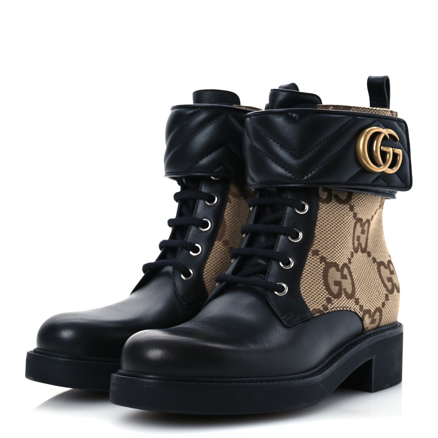 Gucci Flores Calfskin Monogram Maxi GG Nappa Matelasse Double G 40mm Ankle Boots 37 Black Camel Ebony 4 of 12