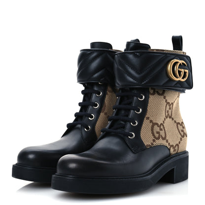Gucci Flores Calfskin Monogram Maxi GG Nappa Matelasse Double G 40mm Ankle Boots 37 Black Camel Ebony 4 of 12