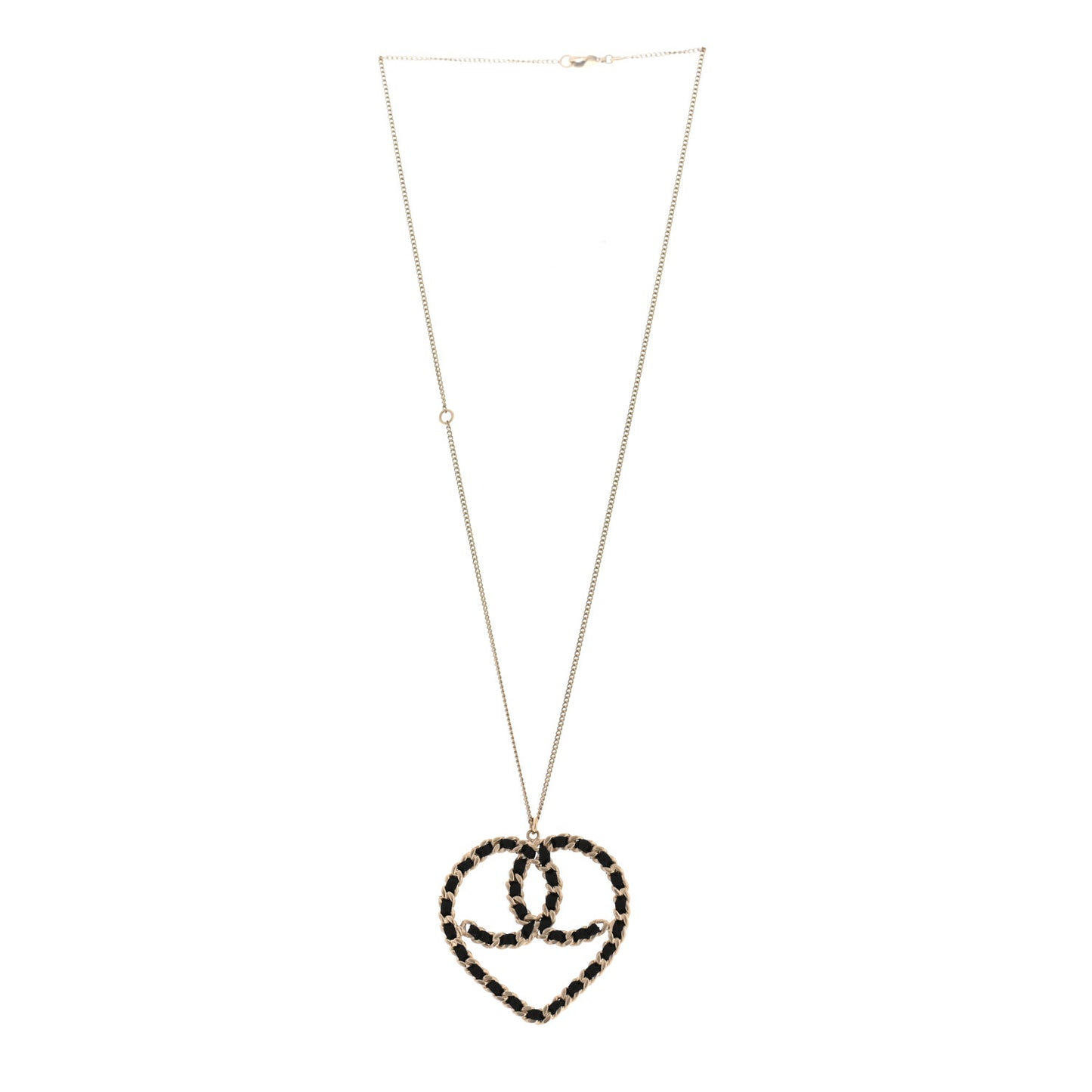 Satin CC Heart Chain Necklace Black Light Gold