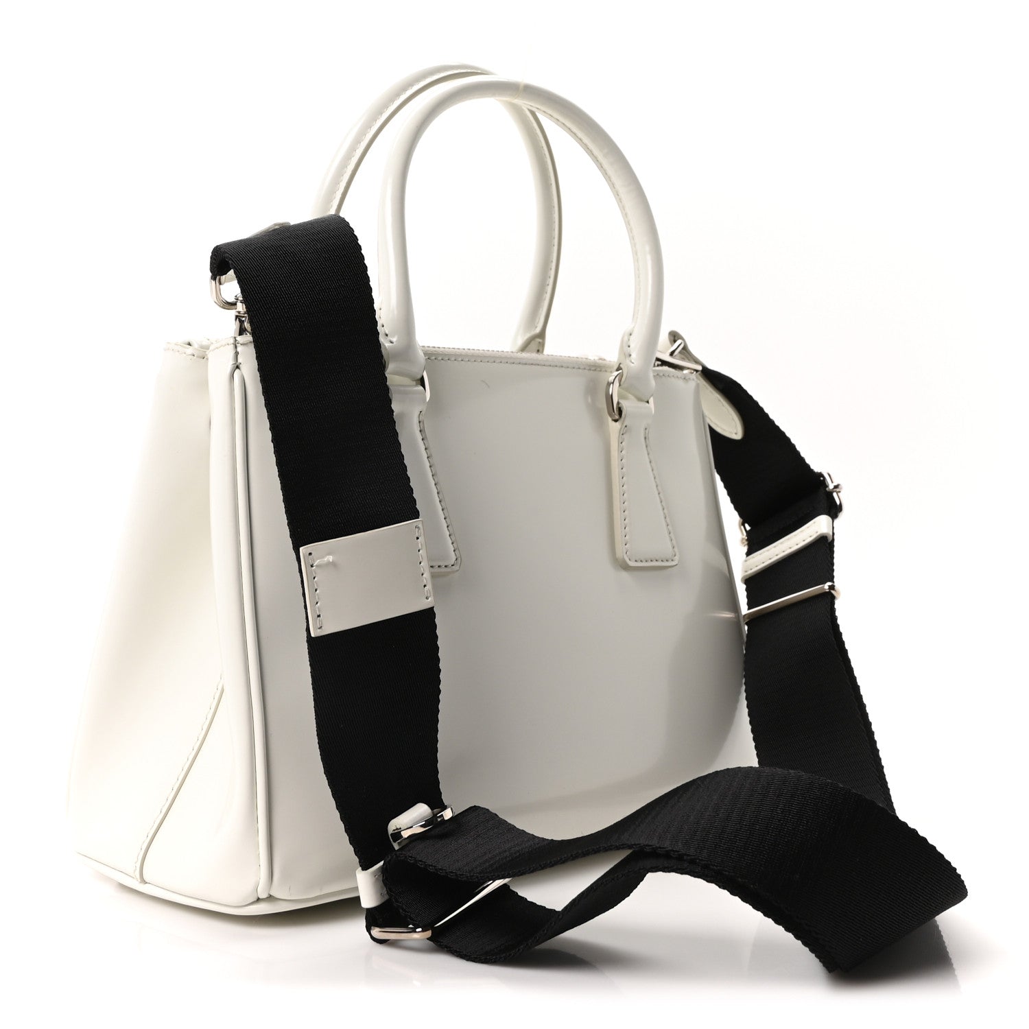 Prada Spazzolato Small Galleria Double Zip Tote White Black