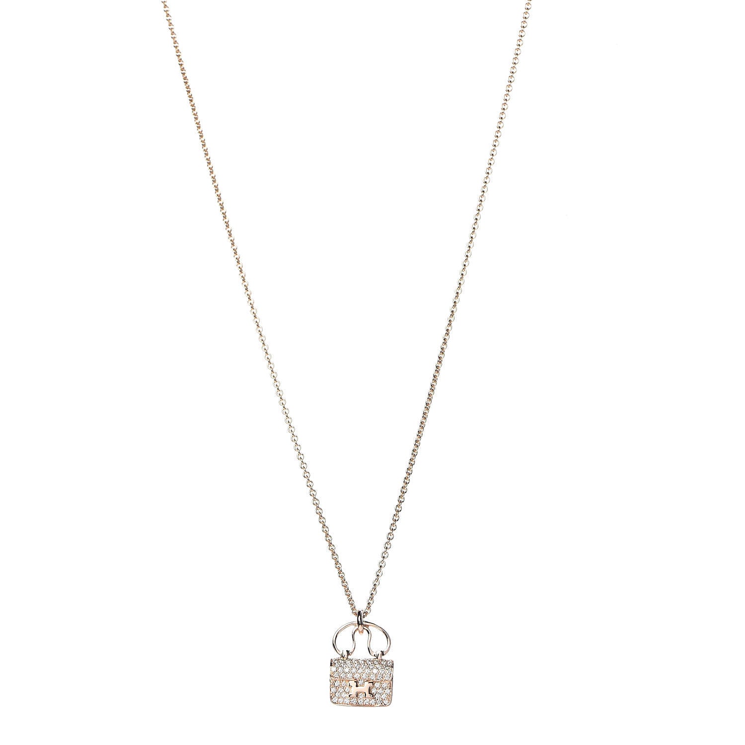 Hermes 18K Rose Gold Diamond Constance Amulette Pendant Necklace 1 of 7