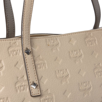 MCM Calfskin Ottomar Monogram Medium Klara Top Zip Tote New Beige 15 of 17