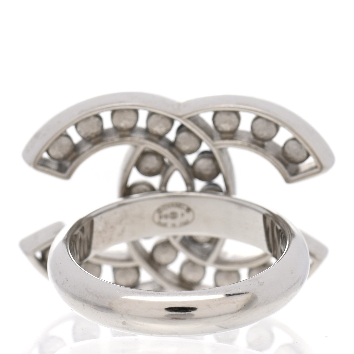 Chanel Pearl Bead CC Ring 7 Silver Blue 4 of 5