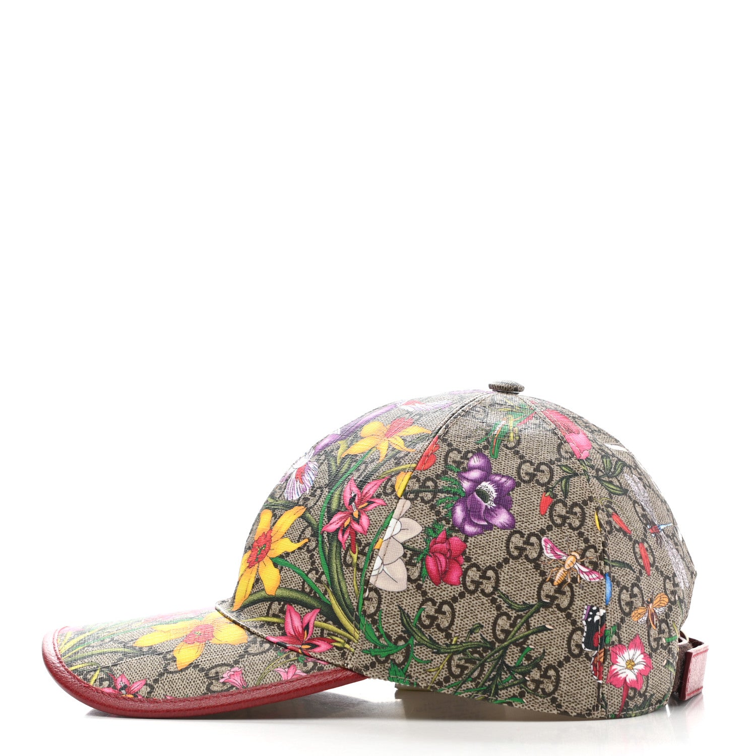 Gucci GG Supreme Flora Claudia Baseball Hat 56 S Red 4 of 11