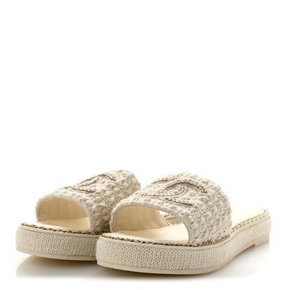 Chanel Wool Alpaca Chain CC Slide Sandals 38 Ivory 4 of 10