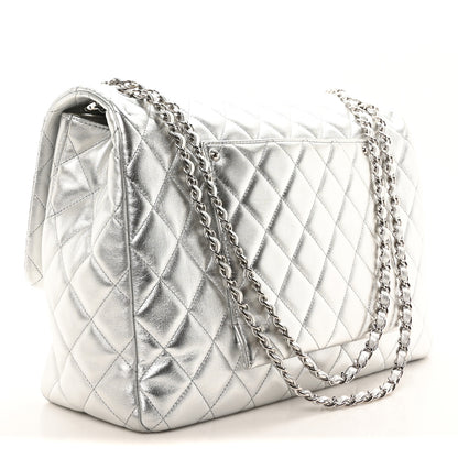 Chanel Metallic Lambskin Quilted XXL Travel Flap Bag Silver 3 of 10