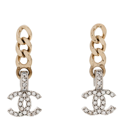 Chanel Metal Crystal CC Chain Drop Earrings Gold 1 of 5