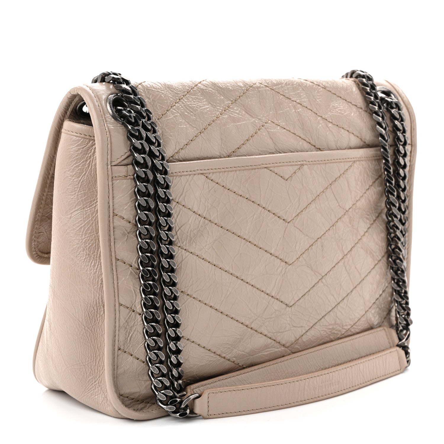 Saint Laurent Crinkled Calfskin Matelasse Monogram Medium Niki Chain Satchel Light Natural 3 of 10