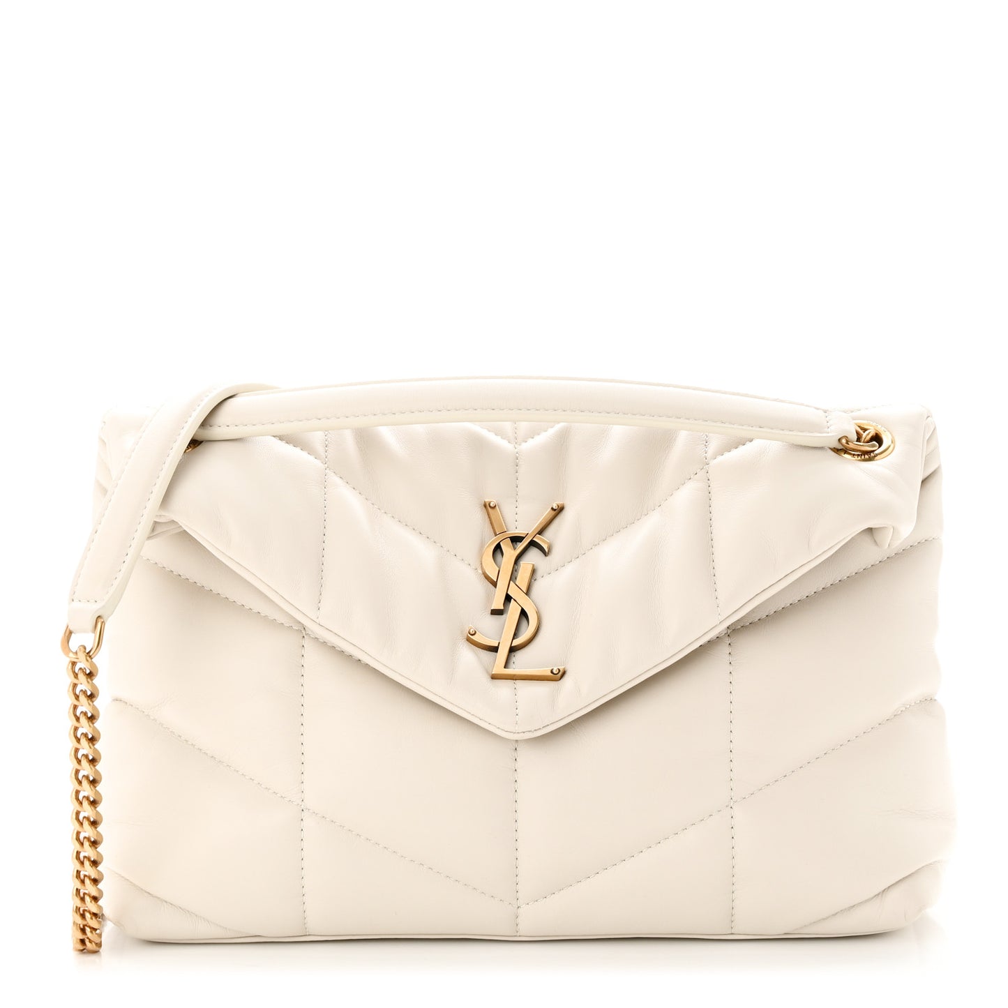 Lambskin Quilted Small Loulou Puffer Monogram Chain Satchel Crema Soft