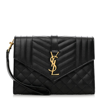 Saint Laurent Grain De Poudre Textured Mixed Matelasse Triquilt Monogram Clutch Black 1 of 7