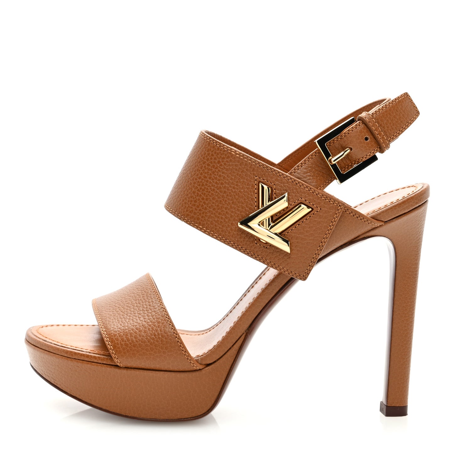 Grained Calfskin Horizon Platform Sandals 38.5 Cognac