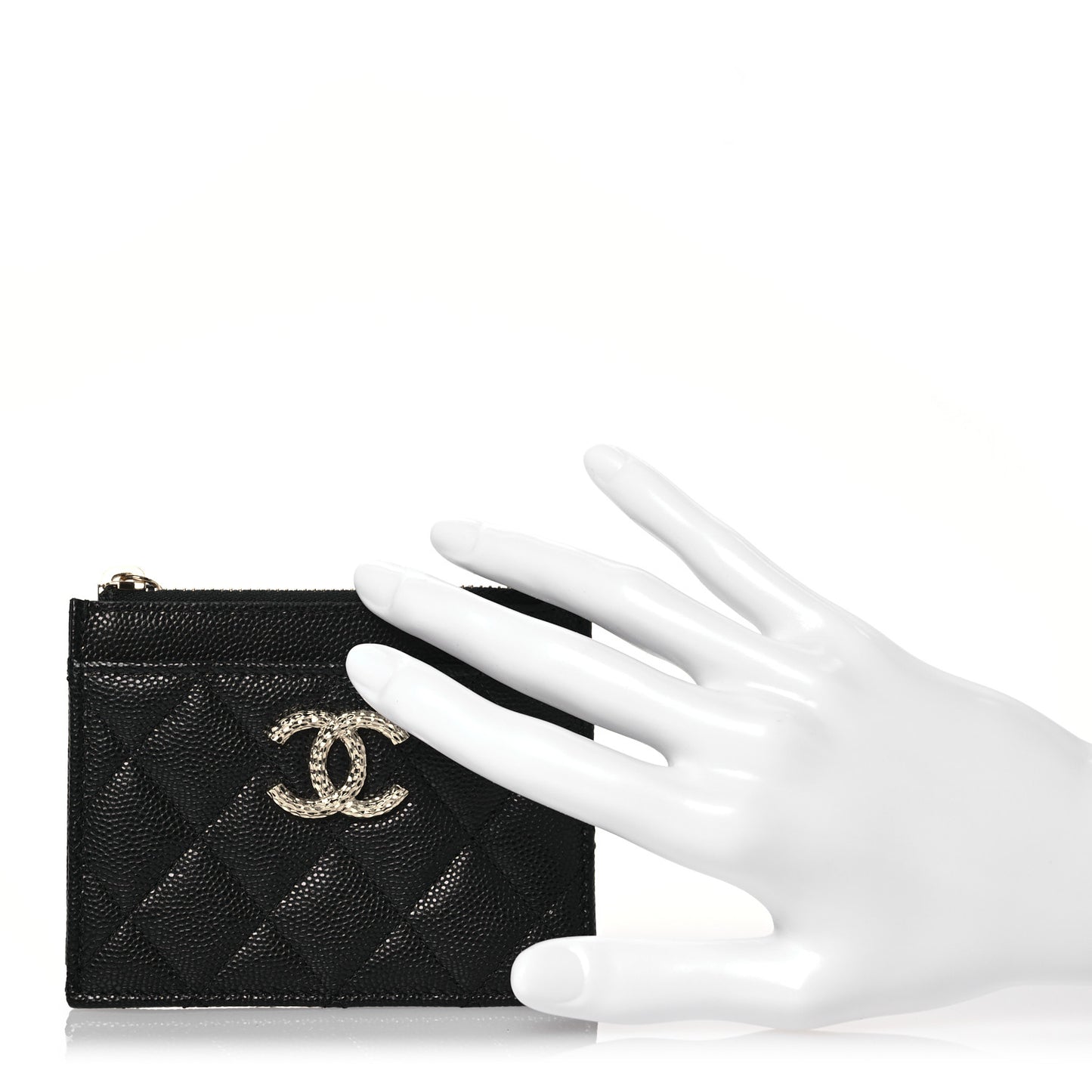 Caviar Quilted CC Logo Zip Card Holder Black