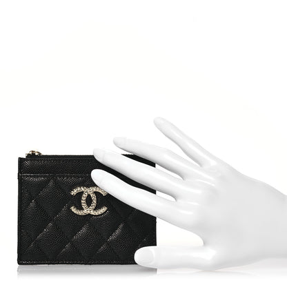 Chanel Caviar Quilted CC Logo Zip Card Holder Black 2 of 9