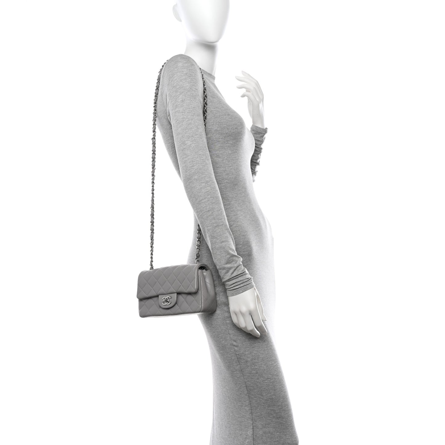 Lambskin Quilted Mini Rectangular Flap Grey