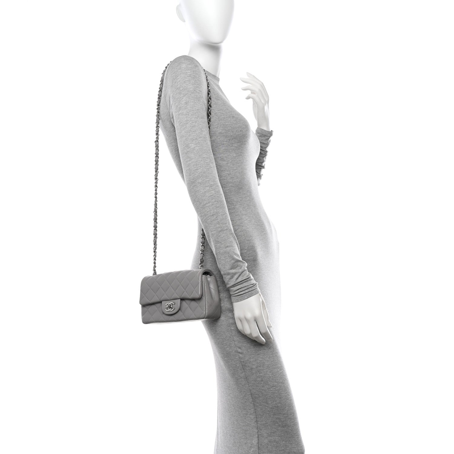 Chanel Lambskin Quilted Mini Rectangular Flap Grey 2 of 11