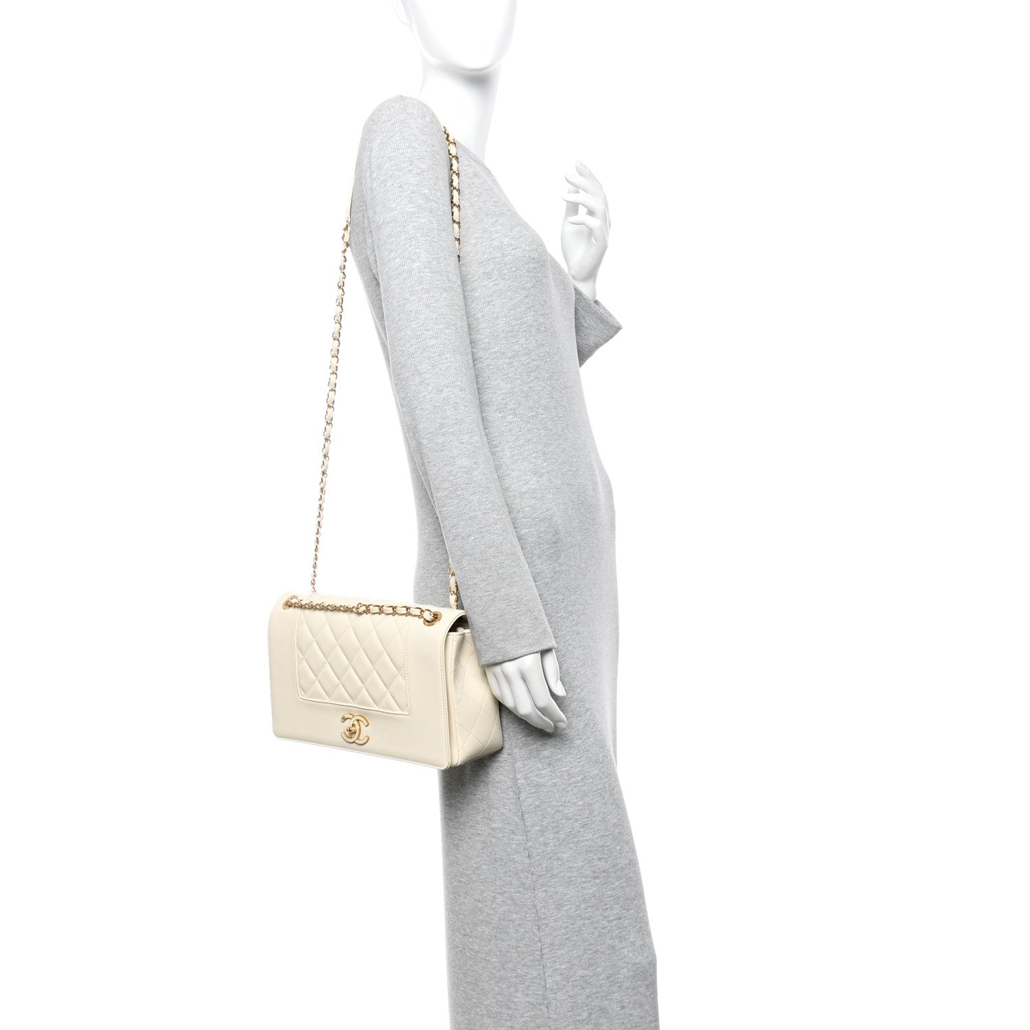 Chanel Sheepskin Quilted Medium Vintage Mademoiselle Flap White 2 of 15