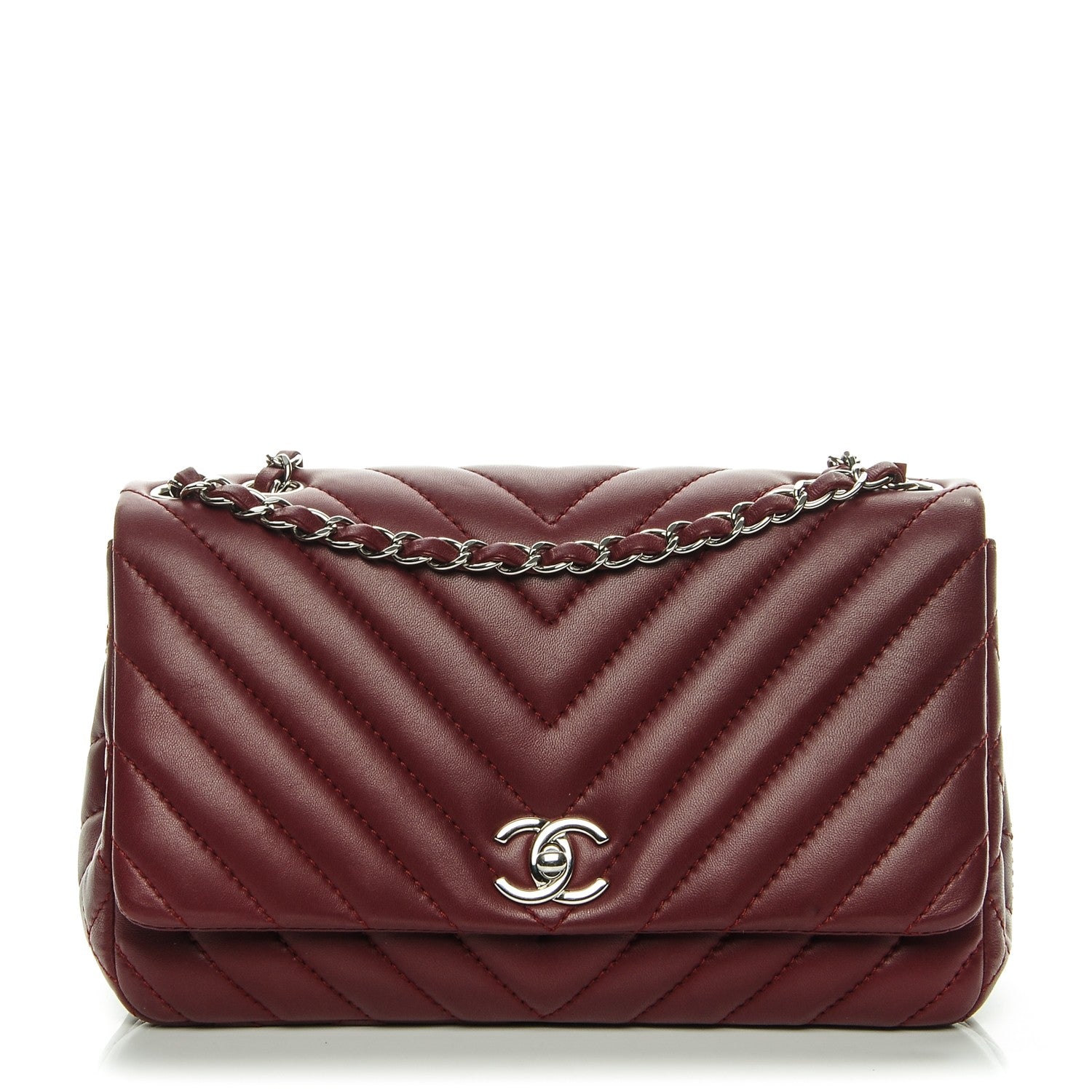 Chanel Lambskin Surpique Chevron Medium Single Flap Dark Red 1 of 9