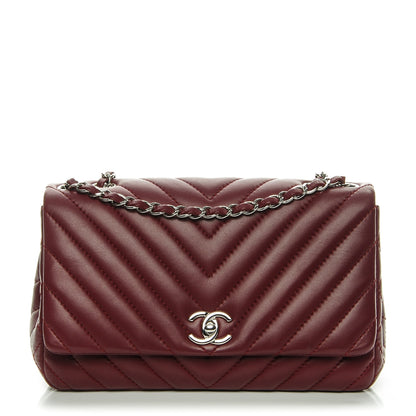 Chanel Lambskin Surpique Chevron Medium Single Flap Dark Red 1 of 9