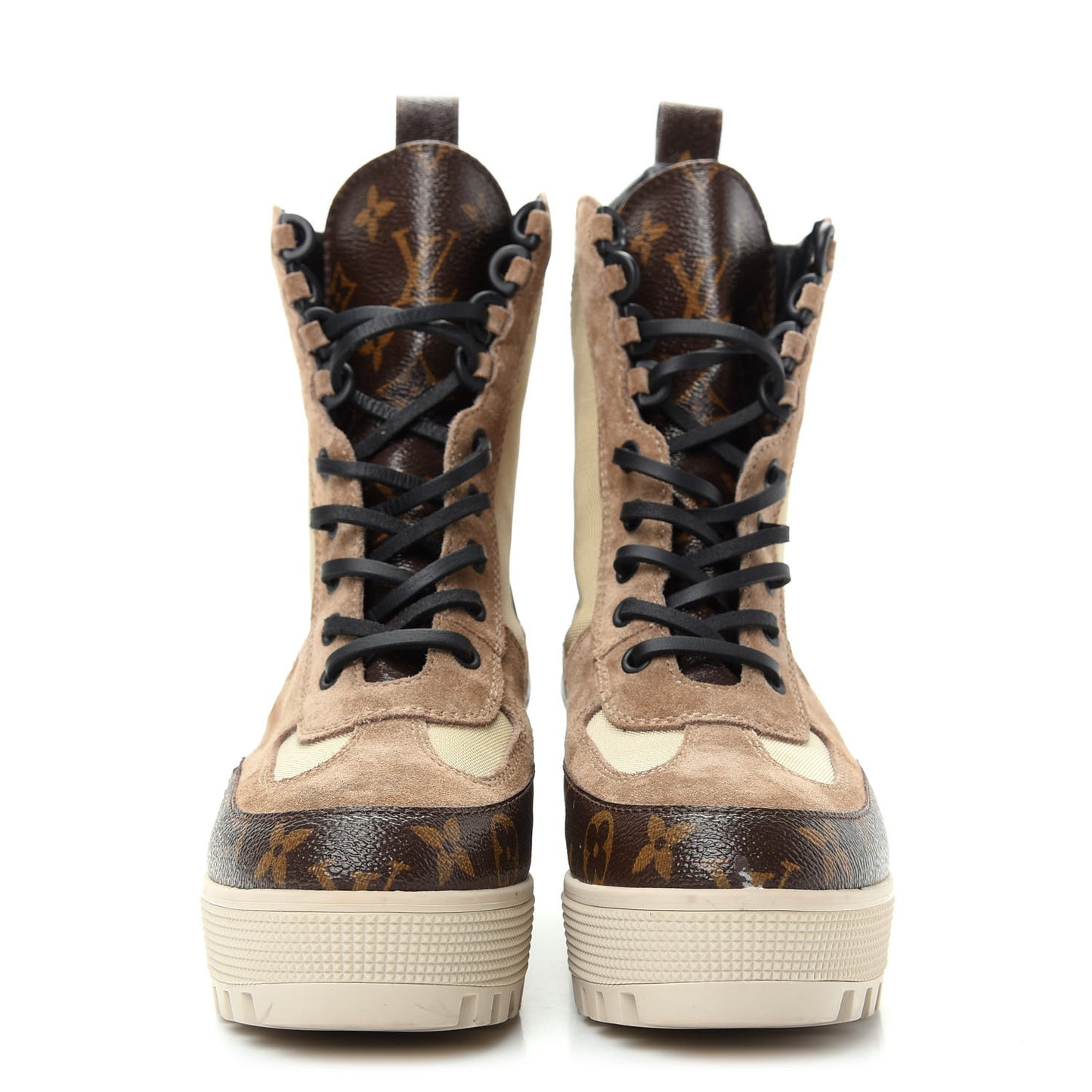 Suede Calfskin Monogram Laureate Platform Desert Boots 37 Beige