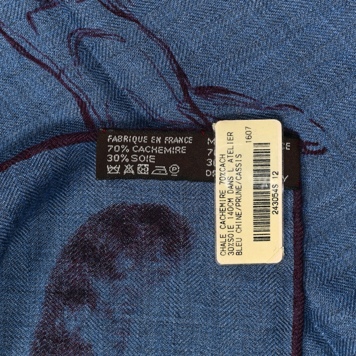Cashmere Silk Dans L'atelier Shawl 140 Bleu Chine Prune Cassis