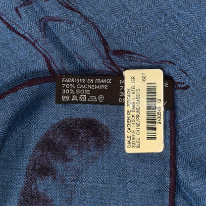Hermes Cashmere Silk Dans L'atelier Shawl 140 Bleu Chine Prune Cassis 3 of 4