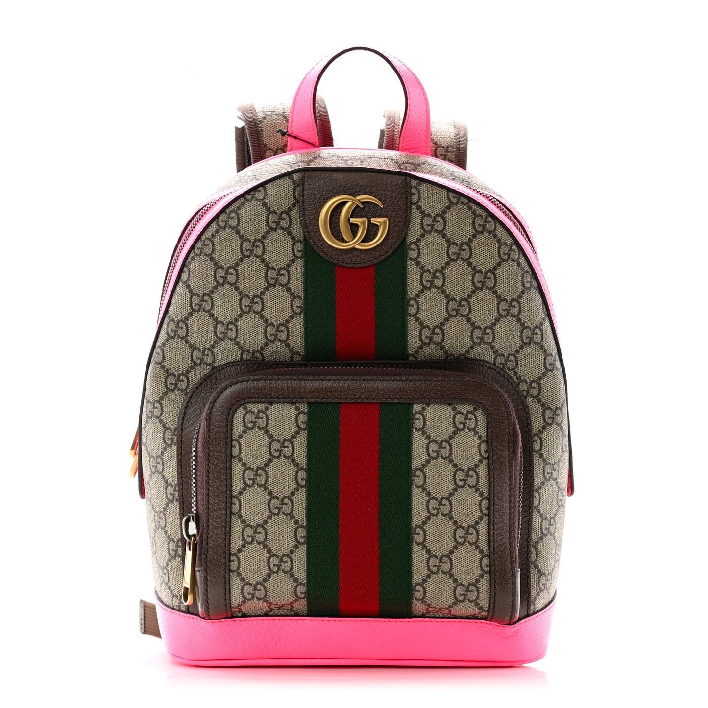 Gucci GG Supreme Monogram Textured Dollar Calfskin Web Small Ophidia Day Backpack Beige Ebony Fluorescent Fuchsia 1604687 – FASHIONPHILE