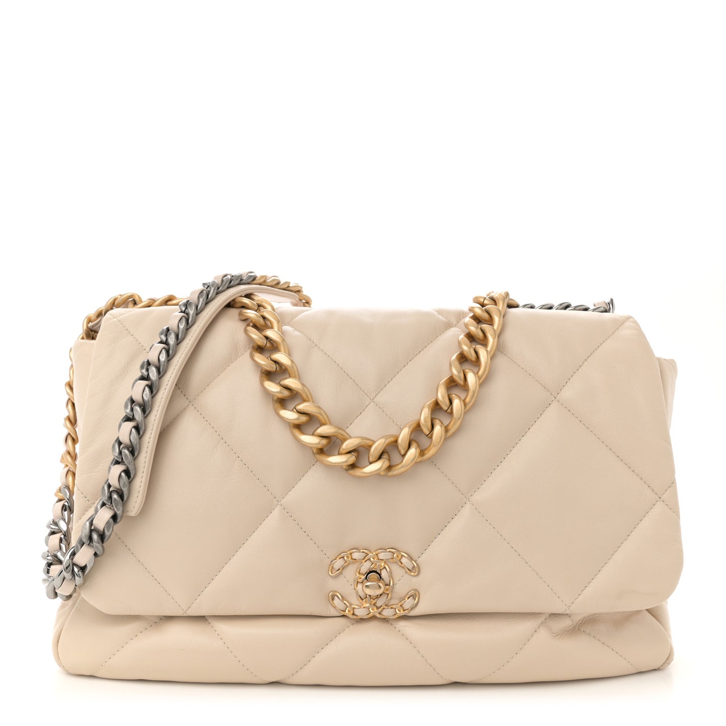 Goatskin Quilted Maxi Chanel 19 Flap Beige