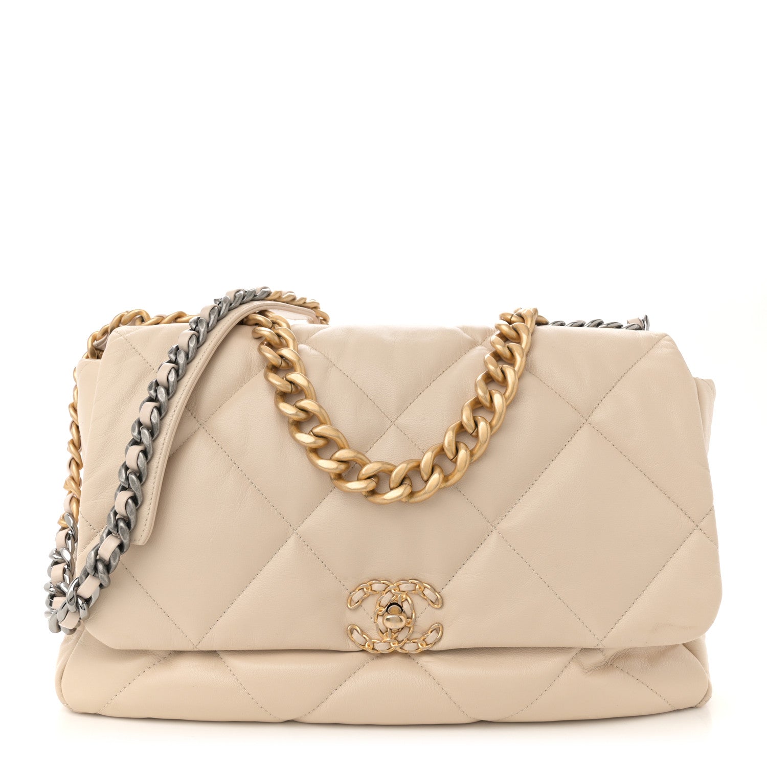 Chanel Goatskin Quilted Maxi Chanel 19 Flap Beige 1 of 14