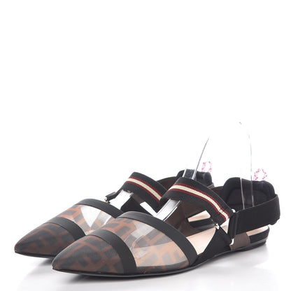 Fendi Technical Mesh FF Colibri Slingback Ballerina Flats 41 Tobacco Moro Black Militare 3 of 8