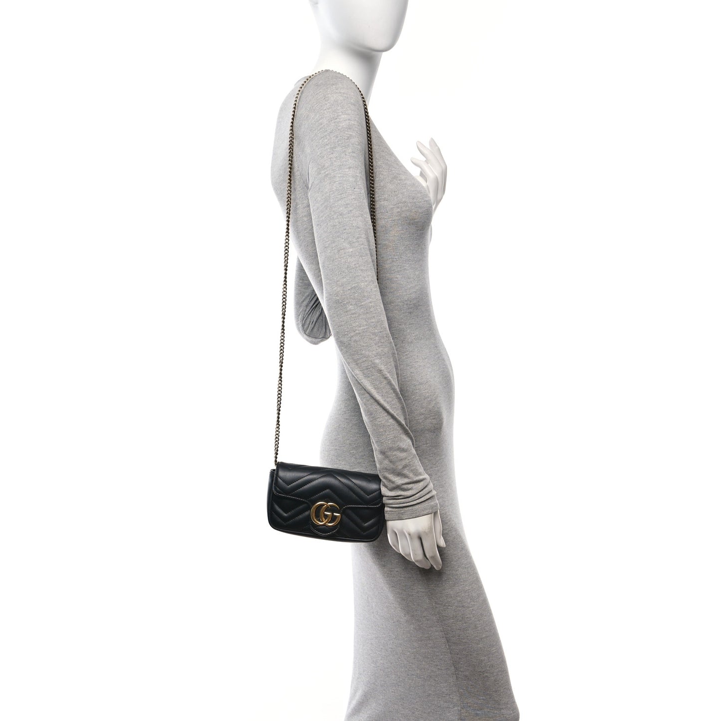 Calfskin Matelasse Super Mini GG Marmont Shoulder Bag Black