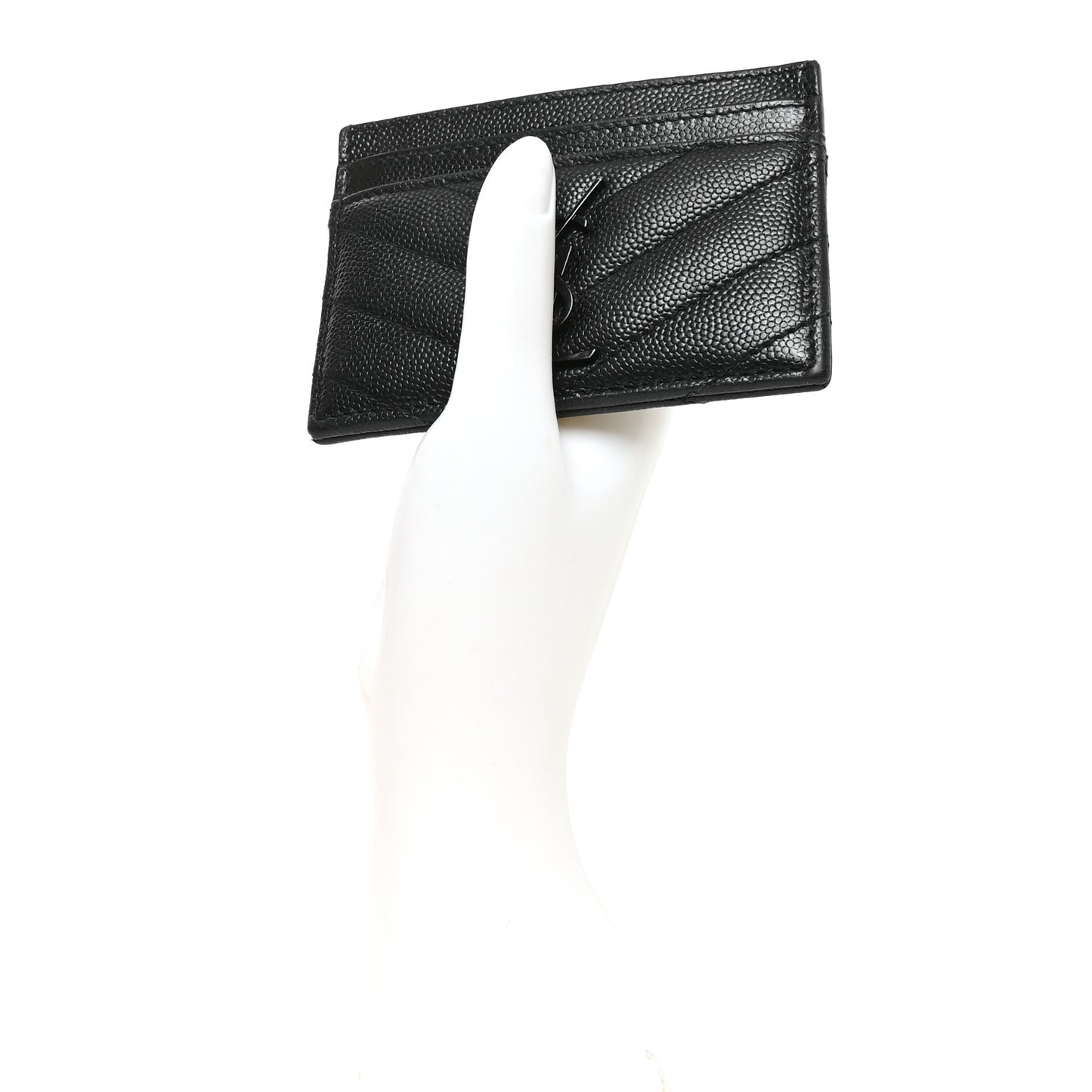 Grain De Poudre Matelasse Chevron Monochrome Monogram Credit Card Case Black