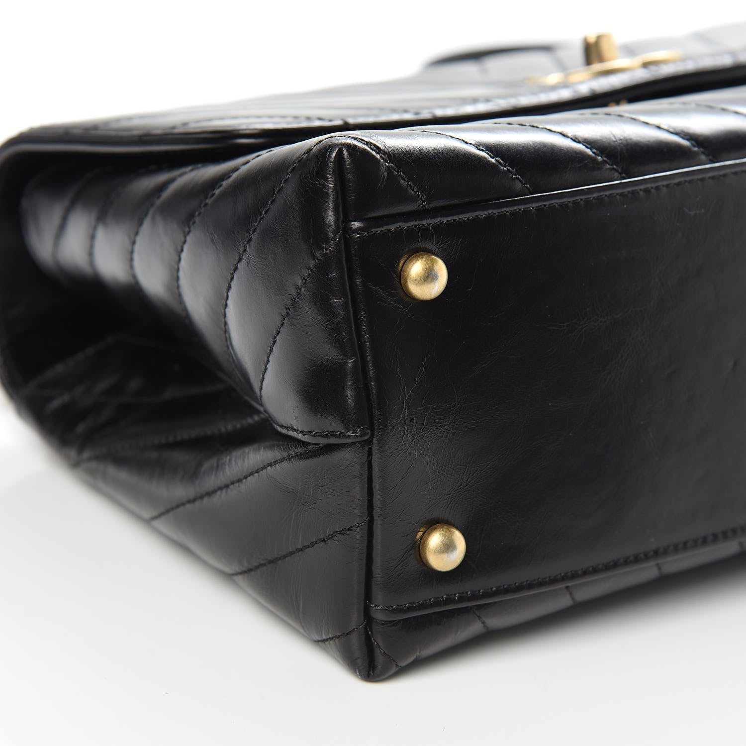 Chanel Calfskin Lizard Chevron Quilted Small Coco Handle Flap Black 8 of 13