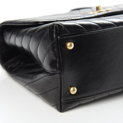 Chanel Calfskin Lizard Chevron Quilted Small Coco Handle Flap Black 8 of 13