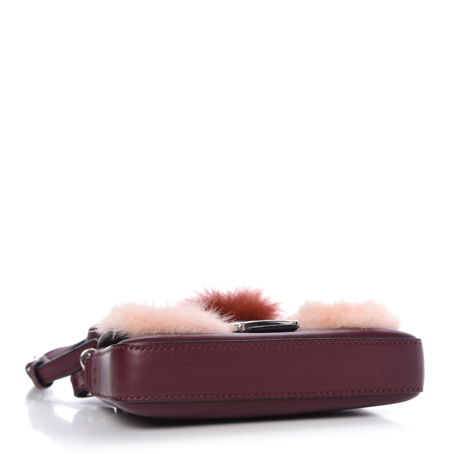 Fendi Shiny Nappa Mink Fox Fur Crystal Micro Buggie Baguette Bordeaux Rust Multicolor 4 of 9