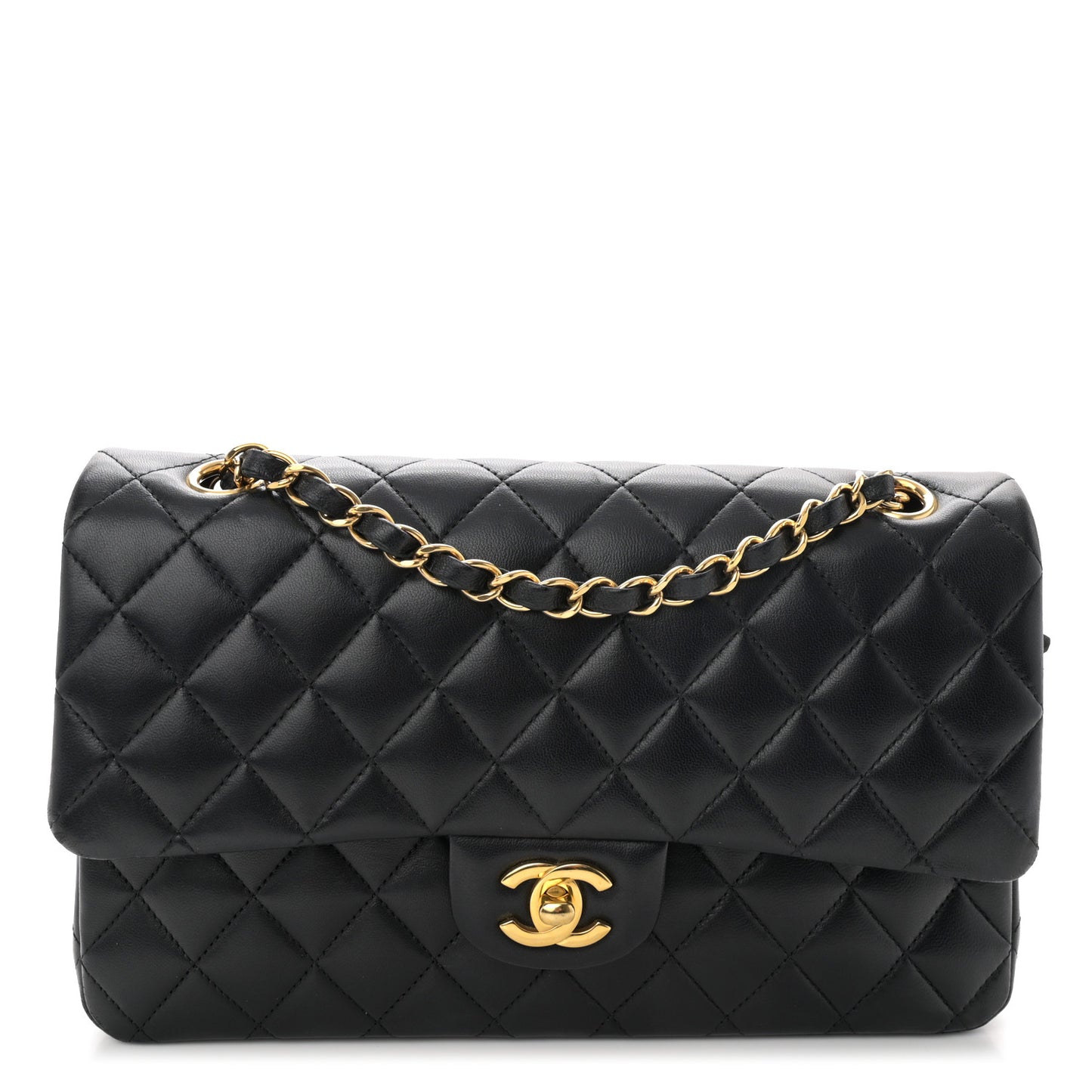 Lambskin Quilted Medium Double Flap Black